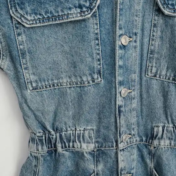 Free People Marci Denim Short Sleeve Jumpsuit - Picture 3 of 7